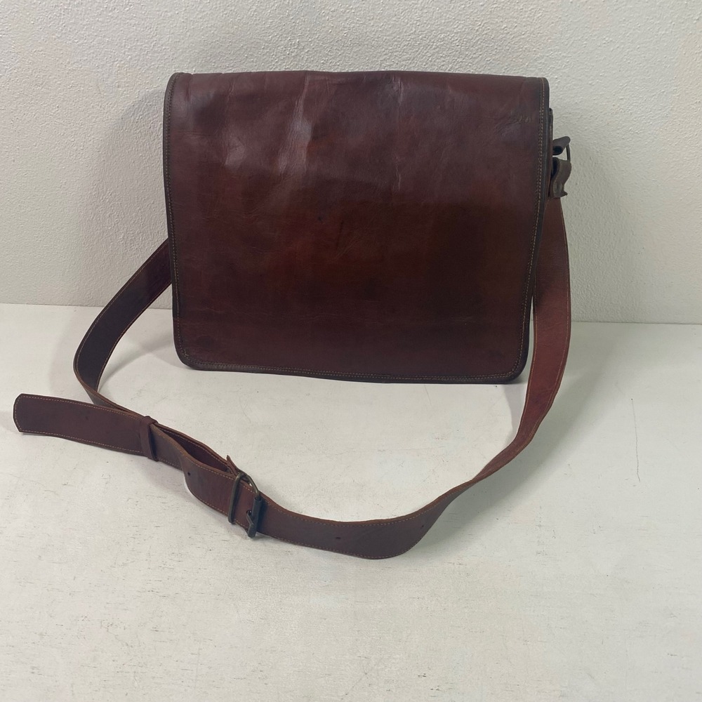 Vintage Leather Messenger Bag Brown Waxed Canvas Interior Brass Hardware *READ*